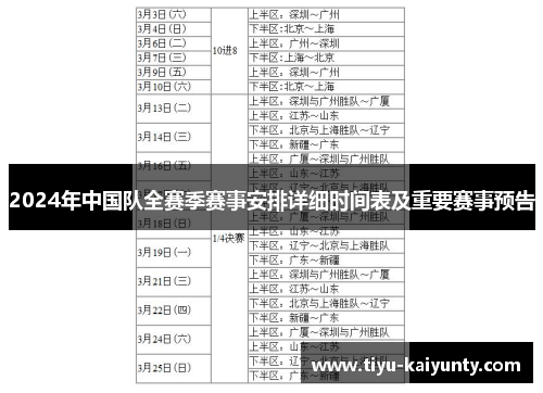 2024年中国队全赛季赛事安排详细时间表及重要赛事预告 2024年中国队全赛季赛事安排详细时间表及重要赛事预告